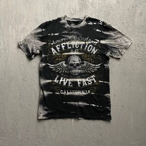 Vintage Affliction Skull Graphic T Shirt Mens Medium Black Y2K